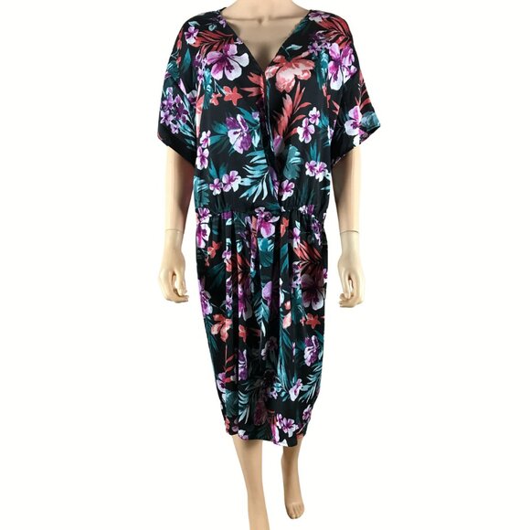 BOBEAU Plus Size Twist Front Black Floral-Print Dress 1X - Picture 2 of 9